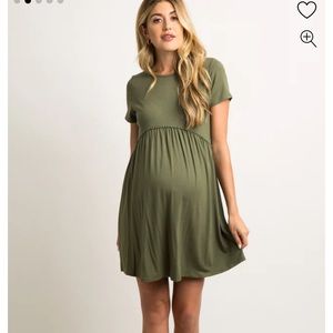 PINK BLUSH Olive Solid Crochet Trim Maternity Shift Dress